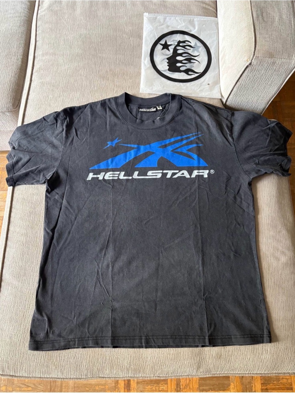 Hellstar Men's Black Short Sleeve Tee with Blue Logo